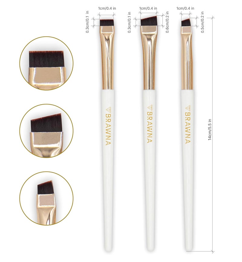 BRAWNA Eyebrow Brush Set - 3 Pcs Angled Precision Eyeliner Makeup Brushes - Brow & Lip Mapping - Concealer Flat Brush - Powder, Cream, Pomade, Paste - Image 2